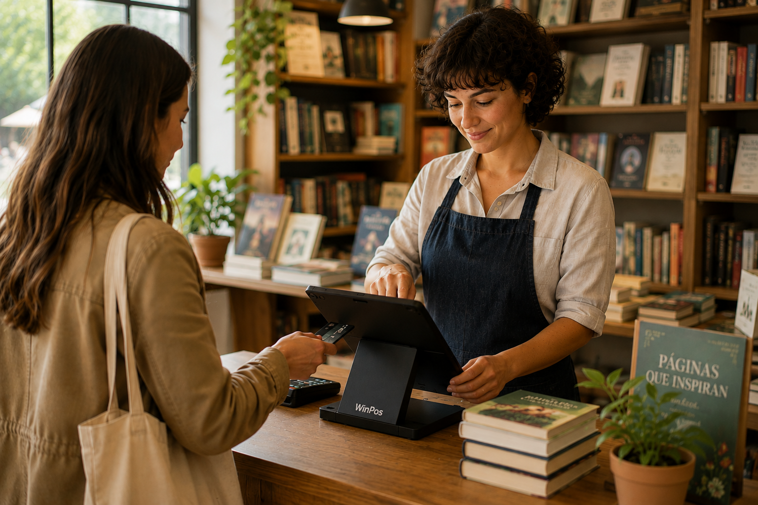 Cajera usando WinPOS® en una librería